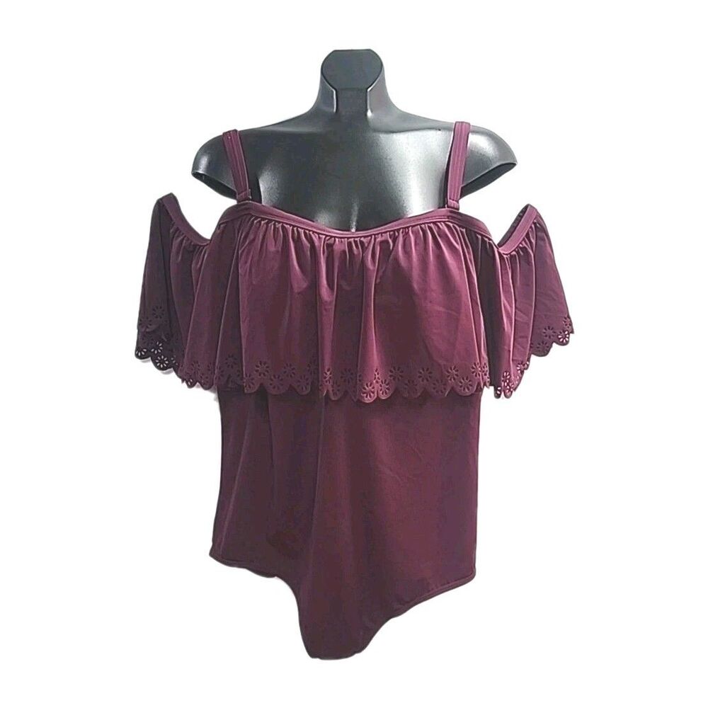 Torrid 4 Swim Suit Bathing Purple One Piece Lined Pad Ruffle Women Sz 4X Sleeve